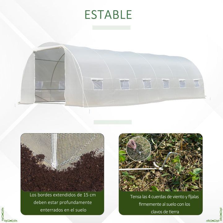 Estufa de jardim Tipo túnel para cultivo com 12 janelas e porta de enrolar Aço e PE 800x300x200 cm Branco