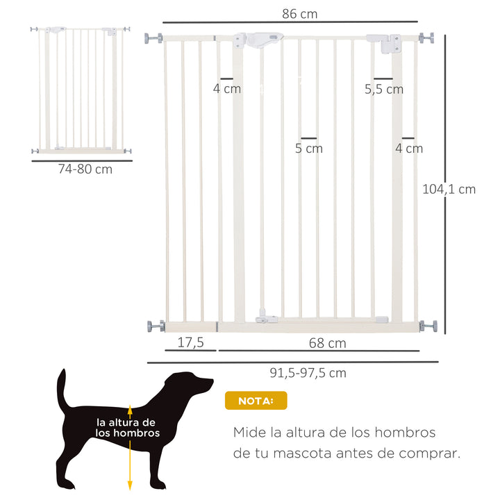 Barreira de Segurança para Portas e Escadas Barreira para Animais de Estimação com Fechadura Automática Extensível 17,5cm Metal 92-102x104,1cm Branco