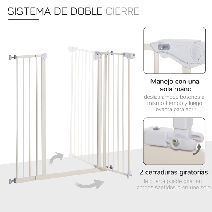 Barreira de Segurança para Portas e Escadas Barreira para Animais de Estimação com Fechadura Automática Extensível 17,5cm Metal 92-102x104,1cm Branco