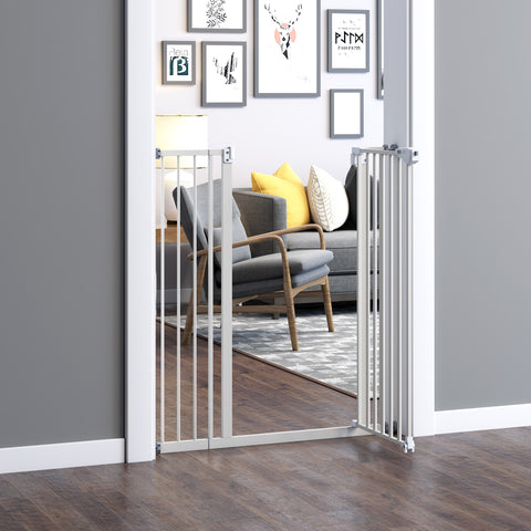 Barreira de Segurança para Portas e Escadas Barreira para Animais de Estimação com Fechadura Automática Extensível 17,5cm Metal 92-102x104,1cm Branco