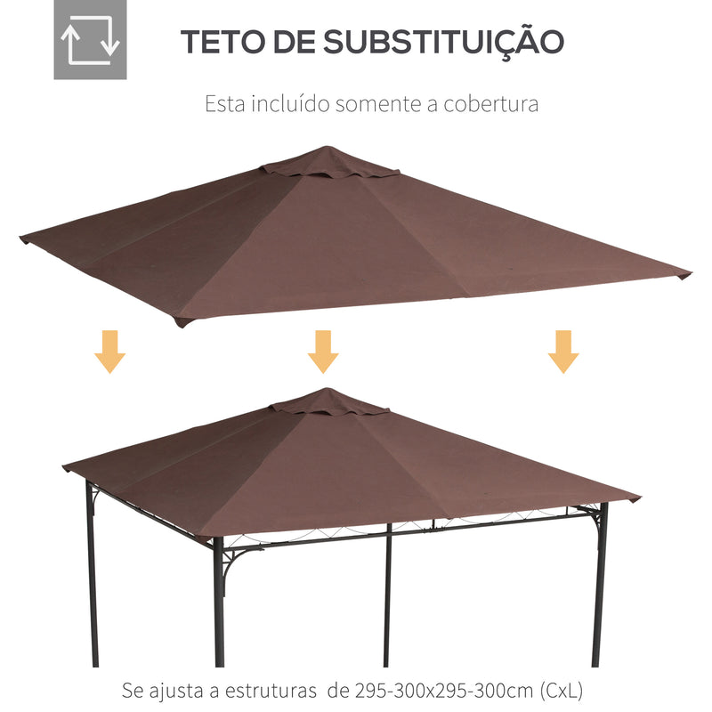 Toldo de substituição de 3 x 3 m para barraca de jardim gazebo ao ar livre com 8 orifícios de drenagem e ventilação marrom