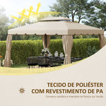 Toldo de Substituição para Pérgola 3,90x2,90m Teto de Substituição para Pérgolas Exterior com Duplo Teto e 8 Orifícios de Drenagem Bege