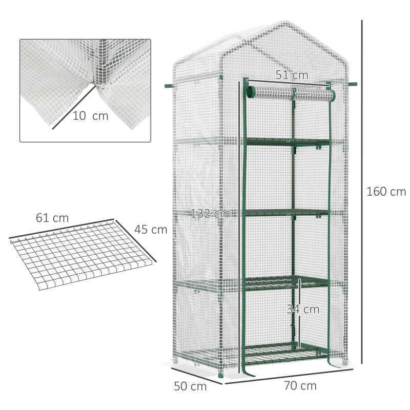 Estufa de Jardim com 4 Prateleiras e Cobertura de PE Estufa de Aço para Cultivo de Plantas Flores 69x50x160cm Branco