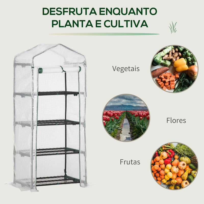 Estufa de Jardim com 4 Prateleiras e Cobertura de PE Estufa de Aço para Cultivo de Plantas Flores 69x50x160cm Branco