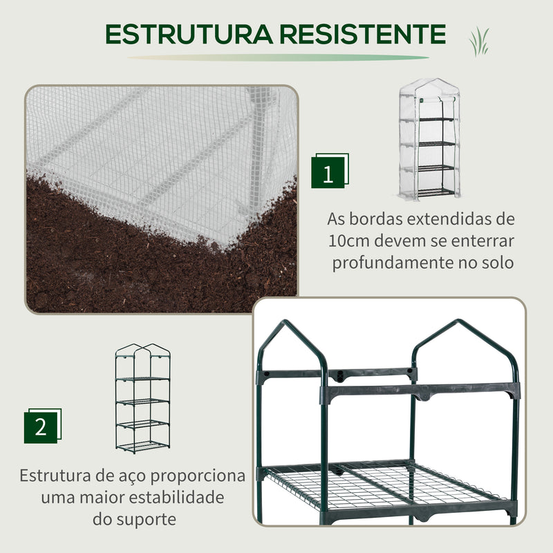 Estufa de Jardim com 4 Prateleiras e Cobertura de PE Estufa de Aço para Cultivo de Plantas Flores 69x50x160cm Branco