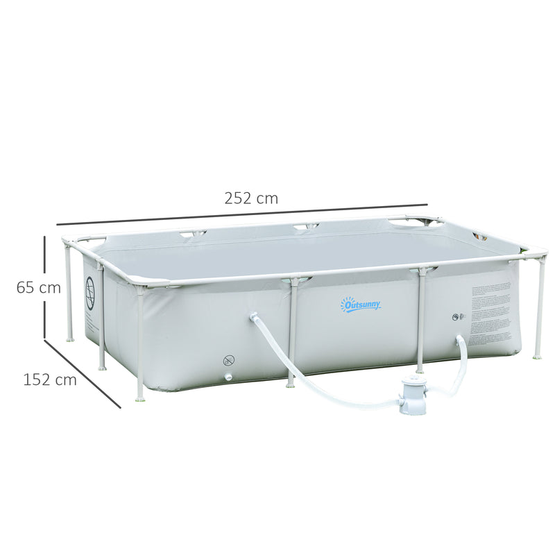 Piscina Desmontável Tubular 252x152x65cm com Depuradora de Cartucho Piscina Retangular de Exterior para Adultos e Crianças 2.163L Cinza