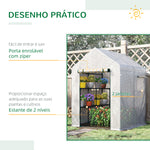 Estufa de Jardim 143x143x195cm Estufa de Aço com 2 Prateleiras Porta e 2 Janelas Enroláveis para Cultivo de Plantas Vasos de Flores Pátio Exterior Branco