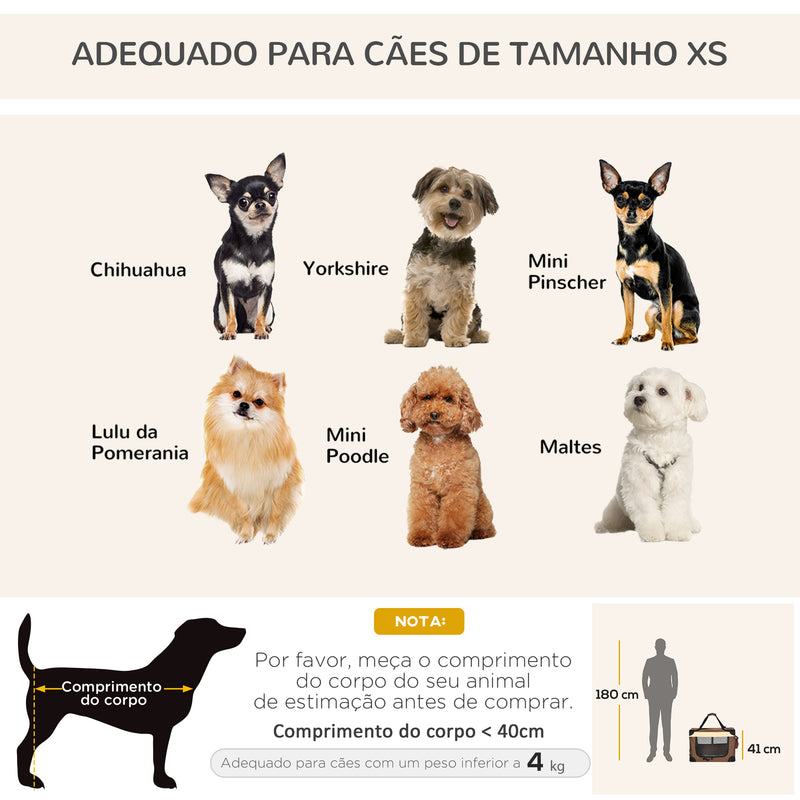 Transportadora para Cães e Gatos Bolsa de Transporte Animais de Estimação Dobrável com Almofada Suave e 2 Correias de Ombro para Carro Avião Viajem 60x41x41cm Marrom