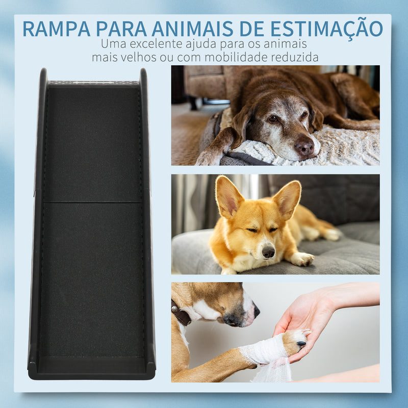 Rampa Dobrável para Cães e Gatos com Tapete Antiderrapante Rampa de Animais de Estimação para Carro Cama Sofá Carga Máxima 75kg 155x39x14cm Preto