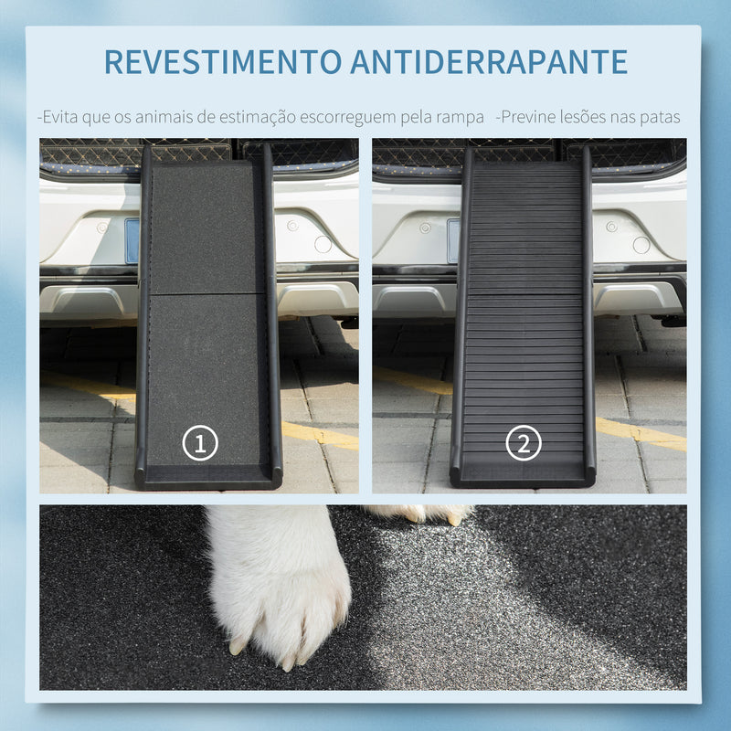 Rampa Dobrável para Cães e Gatos com Tapete Antiderrapante Rampa de Animais de Estimação para Carro Cama Sofá Carga Máxima 75kg 155x39x14cm Preto