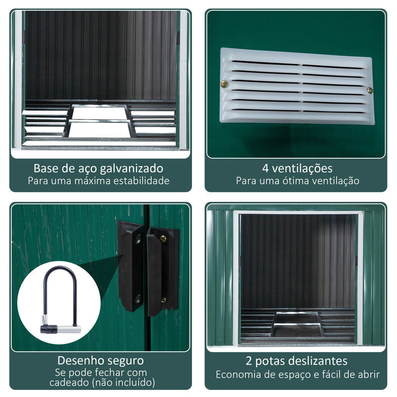 Abrigo de Jardim Metálico 340x386x200cm Abrigo de Exterior para Armazenamento de Ferramentas com Base Incluida 4 Janelas de Ventilação e Porta Corredeira Verde