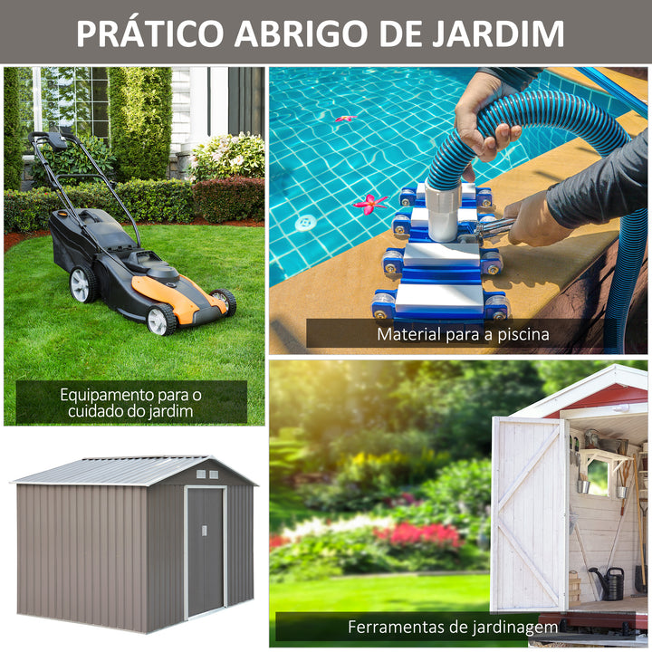 Barracão de Jardim Tipo Armário de Metal para Guardar Ferramentas 277x191x192cm Aço Cinzento
