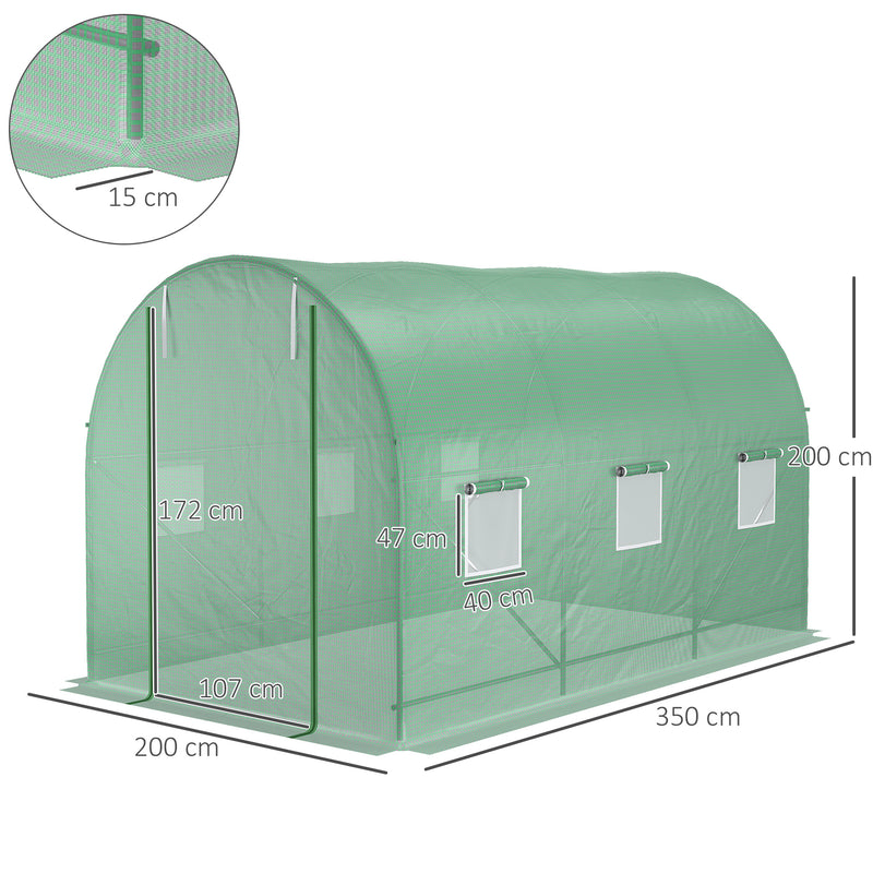 Estufa Verde Aço Plástico com janelas 350 x 200 x 200cm