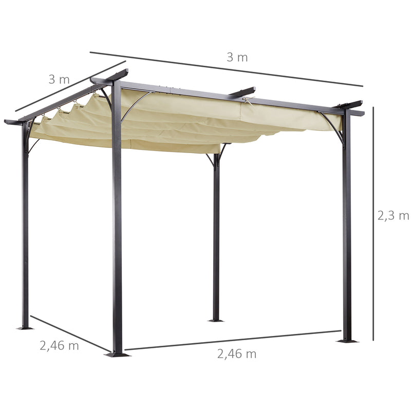 Gazebo com telhado retrátil Pergola para jardim com terraço ou pátio Gazebo com Tecido de Poliéster Resistente à Água e UV 3x3m