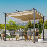 Gazebo com telhado retrátil Pergola para jardim com terraço ou pátio Gazebo com Tecido de Poliéster Resistente à Água e UV 3x3m