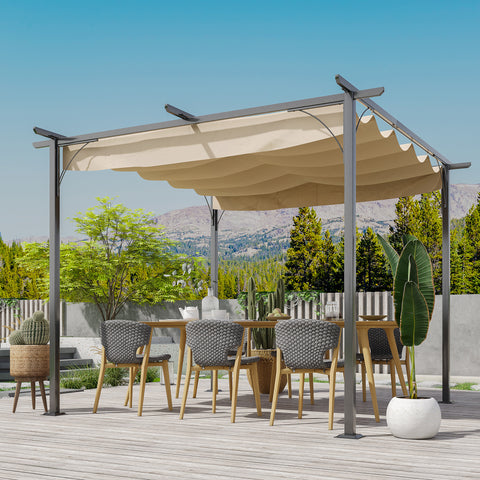 Gazebo com telhado retrátil Pergola para jardim com terraço ou pátio Gazebo com Tecido de Poliéster Resistente à Água e UV 3x3m