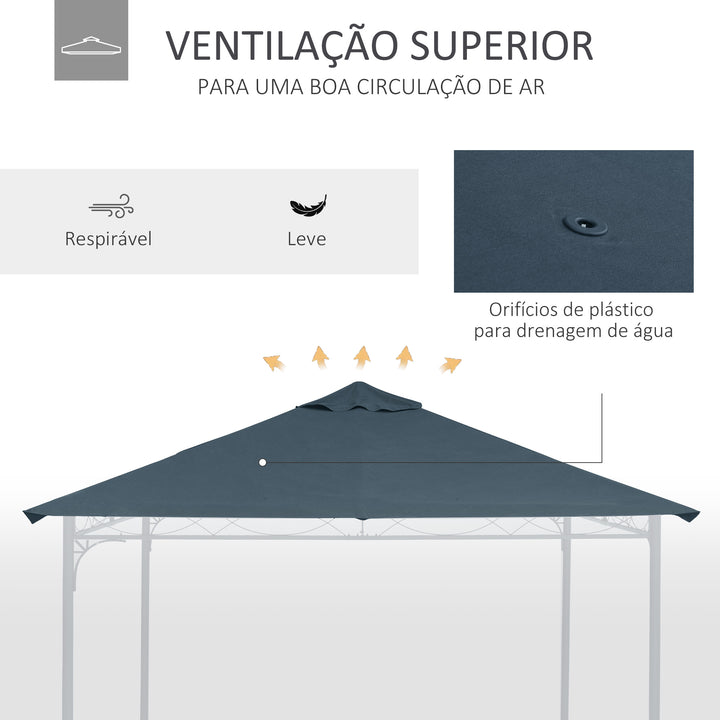 Toldo de Substituição de 3x3m para Pérgola de Jardim com 8 Orifícios de Drenagem e Ventilação Cinza