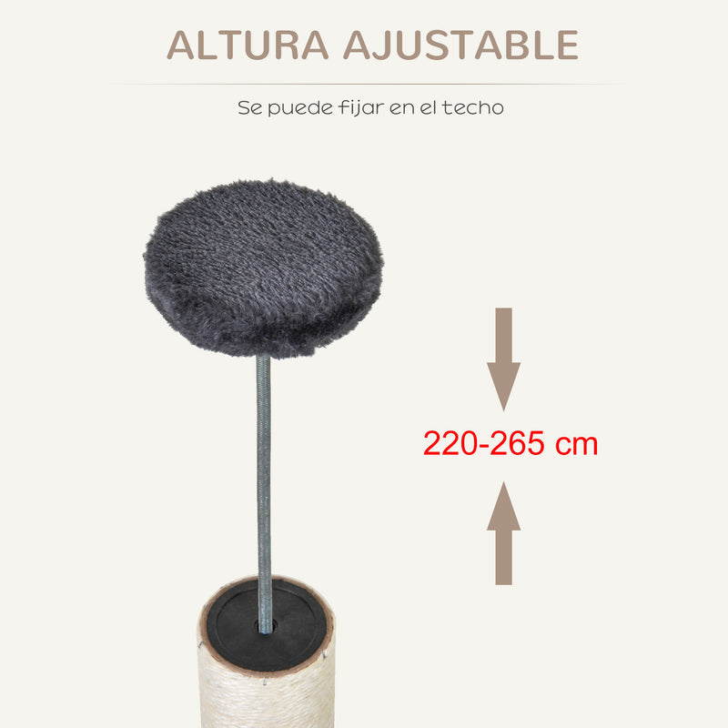 Árvore para arranhar para gatos 220-245 cm Altura Ajustável ao Teto com Plataformas Cinza Escuro