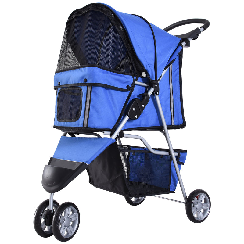 Carrinho Dobrável para animais de Estimação Cão ou Gato Carrinho com Rodas 360º - cor Azul - 75x45x97 cm