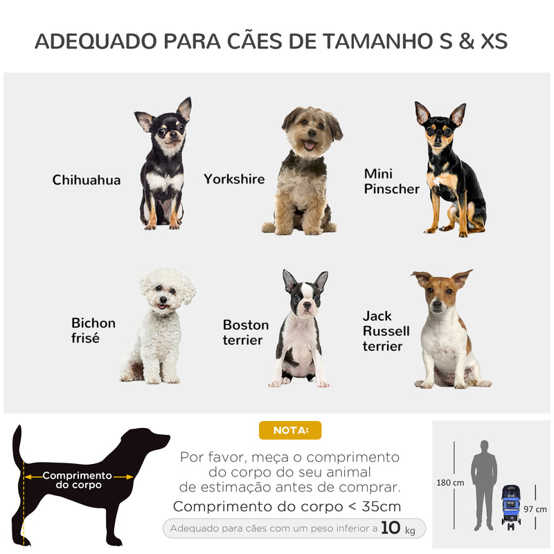 Carrinho Dobrável para animais de Estimação Cão ou Gato Carrinho com Rodas 360º - cor Azul - 75x45x97 cm