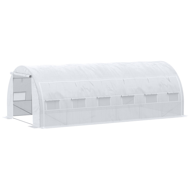 Estufa Tipo Túnel de Jardim 6x3x2m com Porta Enrolável 12 Janelas Cobertura de PE 140g/m² e Metal Galvanizado para Cultivos de Plantas Verduras Branco