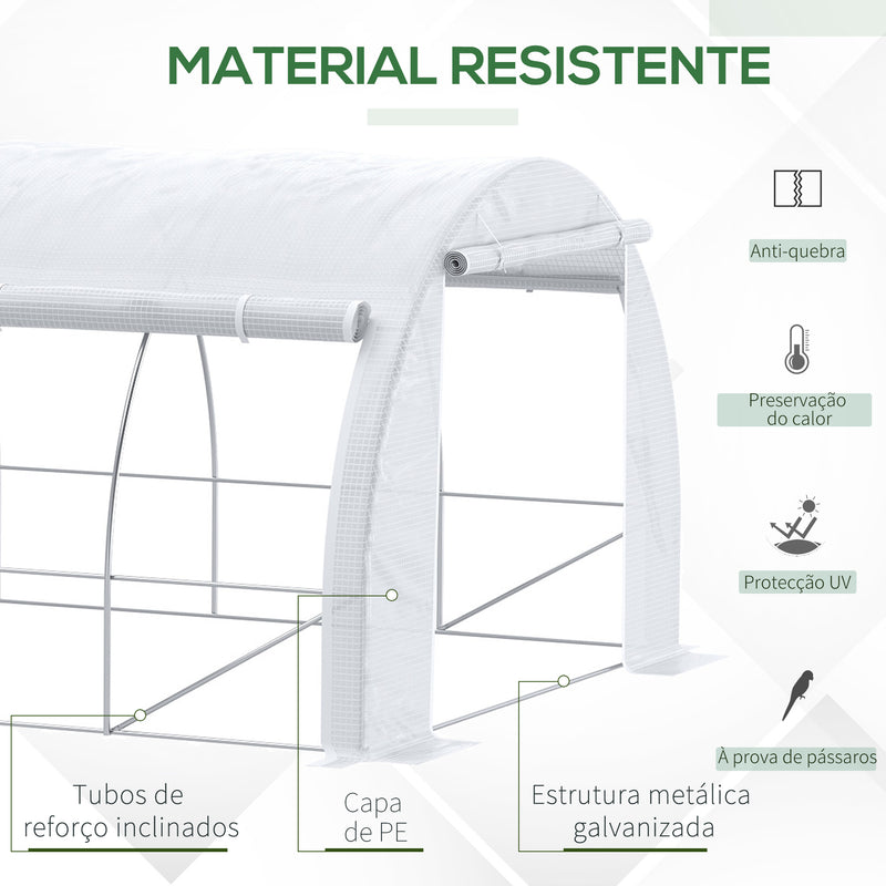 Estufa Tipo Túnel de Jardim 6x3x2m com Porta Enrolável 12 Janelas Cobertura de PE 140g/m² e Metal Galvanizado para Cultivos de Plantas Verduras Branco