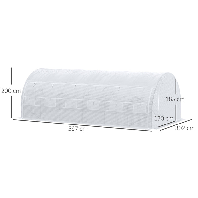 Estufa Tipo Túnel de Jardim 6x3x2m com Porta Enrolável 12 Janelas Cobertura de PE 140g/m² e Metal Galvanizado para Cultivos de Plantas Verduras Branco