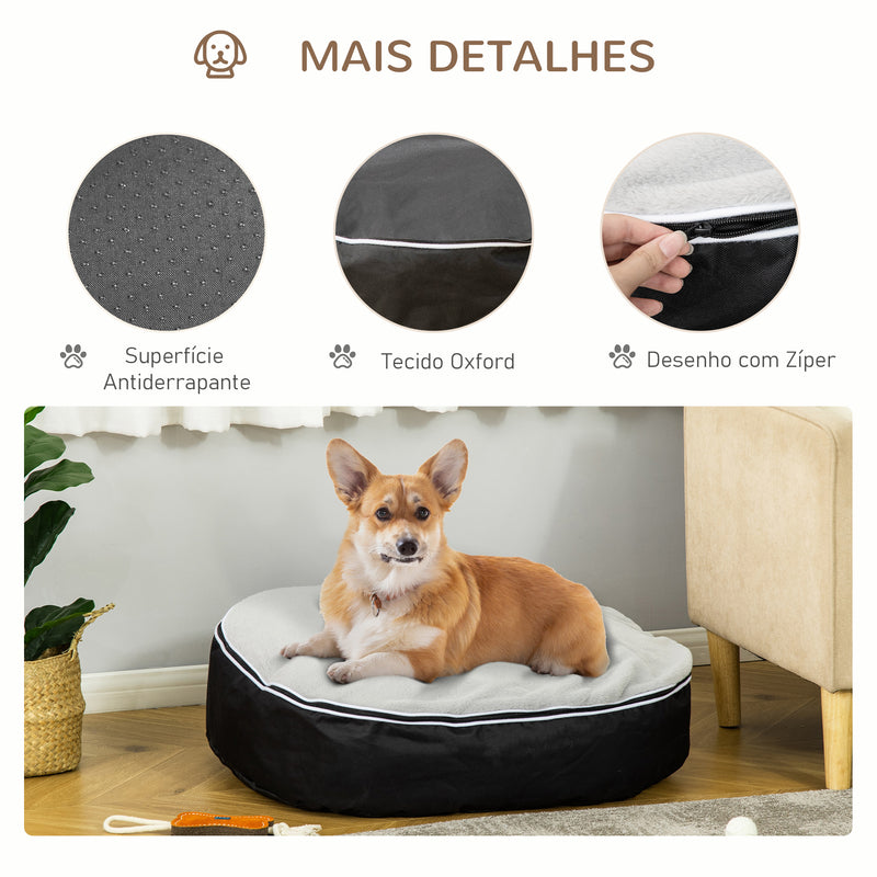 Cama para Cães e Gatos Lavável com Capa Removível Almofada para Cães de Tamanho Mediano Tecido de Oxford e Pelúcia Suave 80x72x18cm Cinza e Preto