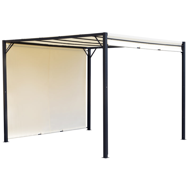 Pérgola 3x3 Pérgola com Teto Retrátil e Parede Lateral Versátil para Jardim pátio Terraço e Tecido de Poliéster Creme e Preto