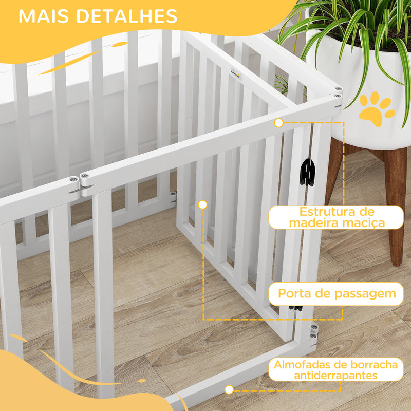 Parque para Cães com 6 Painéis 60x70 cm Parque para Animais de Estimação Dobrável de Madeira de Pinho Pés Antiderrapantes e Modular 120x107x70 cm Branco