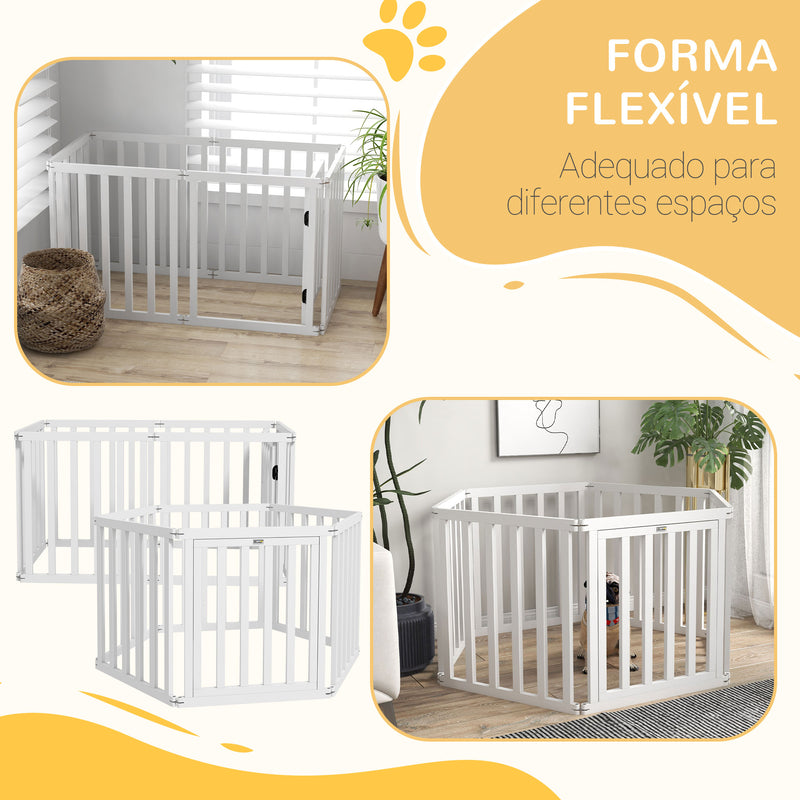 Parque para Cães com 6 Painéis 60x70 cm Parque para Animais de Estimação Dobrável de Madeira de Pinho Pés Antiderrapantes e Modular 120x107x70 cm Branco