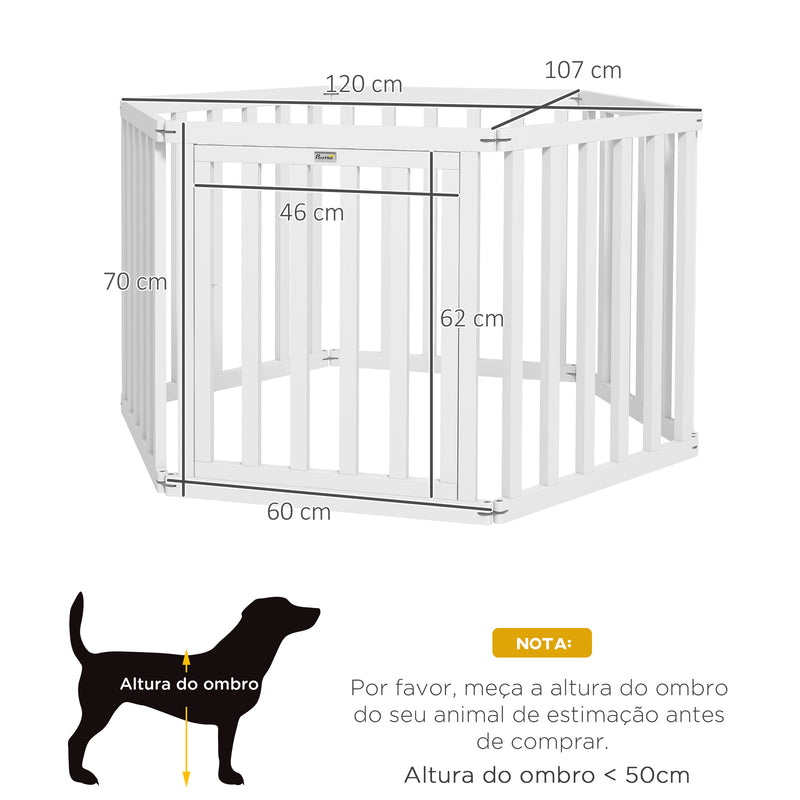 Parque para Cães com 6 Painéis 60x70 cm Parque para Animais de Estimação Dobrável de Madeira de Pinho Pés Antiderrapantes e Modular 120x107x70 cm Branco