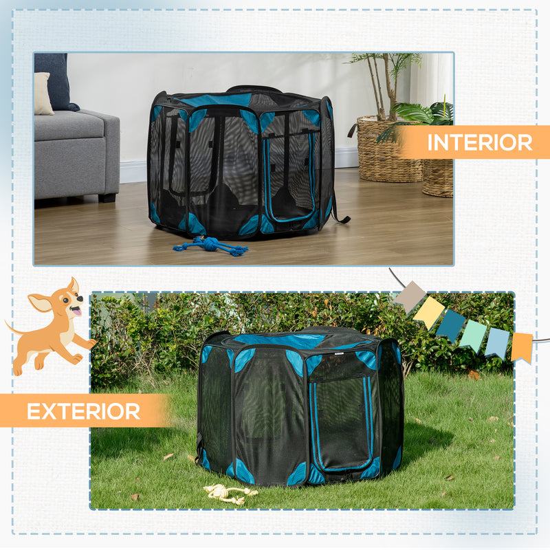 Parque para Cães de 8 Painéis Parque para Animais de Estimação com Bolsa de Transporte Parque Animais Portátil para Gatos Coelhos Ø91x58cm Azul