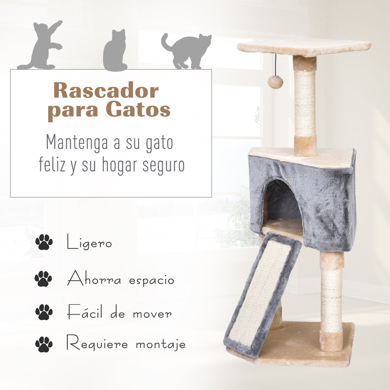 Árvore Raspador para Gatos Caverna Brinquedo Suspenso e Rampa 40x40x98 cm