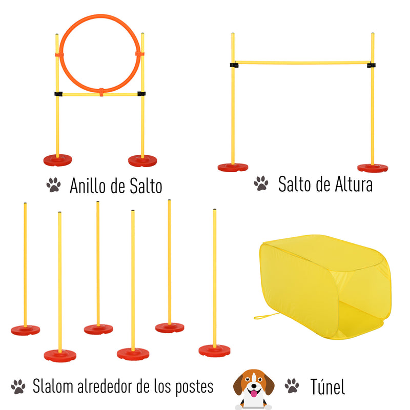 Conjunto de treinamento para cães com 4 obstáculos ajustáveis ??com bolsa amarela