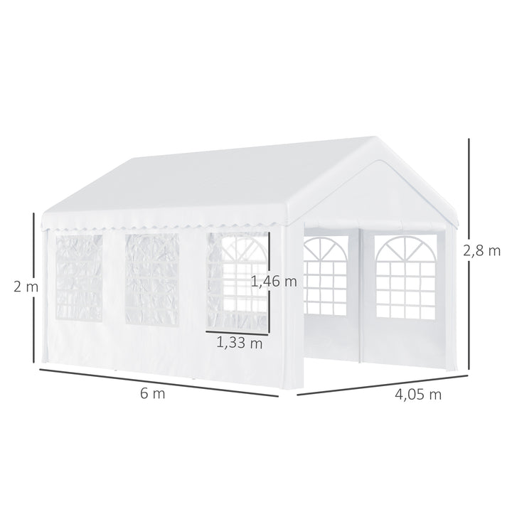 Tenda para Festas 6x4x2,8m Tenda de Jardim com 4 Paredes Laterais Aço e Poliéster Branco