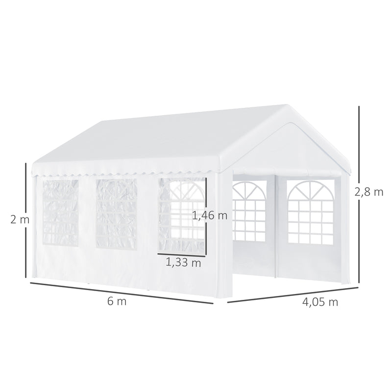 Tenda para Festas 6x4x2,8m Tenda de Jardim com 4 Paredes Laterais Aço e Poliéster Branco