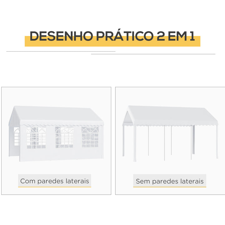 Tenda para Festas 6x4x2,8m Tenda de Jardim com 4 Paredes Laterais Aço e Poliéster Branco
