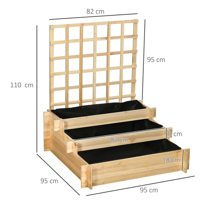 Floreira de 3 Níveis com Treliça Hortal Vertical com Tecido não Tecido para Cultivos de Verduras Flores Ervas 95x95x110 cm Madeira