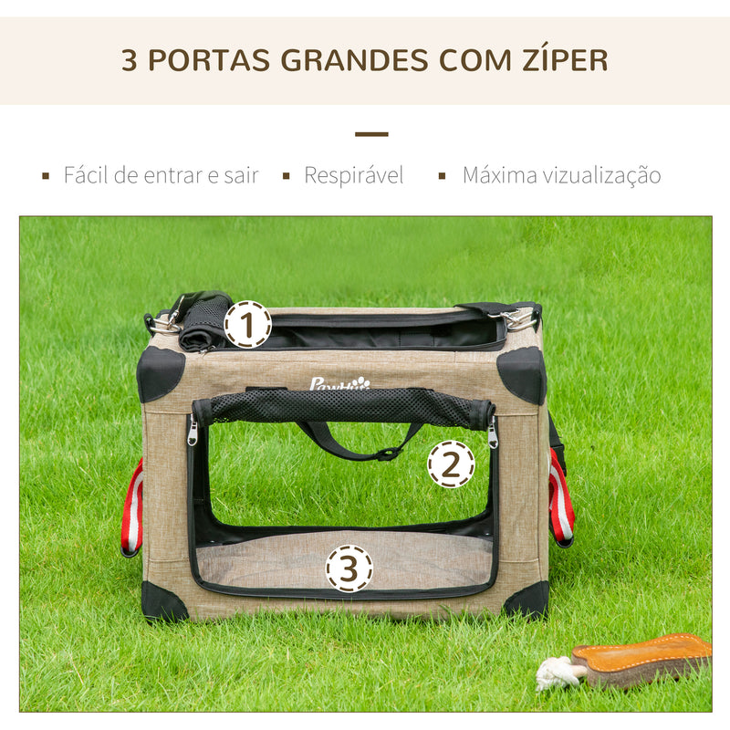 Mochila Transportadora para Cães e Gatos Pequenos Bolsa de Transporte para Animais de Estimação Dobrável com Almofada Removível e Correia de Transporte Ajustável para Viagem 48,5x33,5x33cm Cáqui e Preto