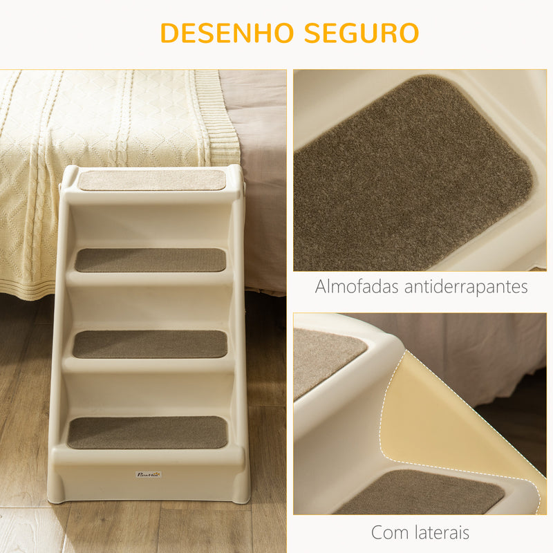 Escada Dobrável para Animais de Estimação de 3 Degraus para Cães Gatos Portátil com Tapetes Antiderrapantes para Cama Sofá Carga 20kg 67x38x49,5cm Bege