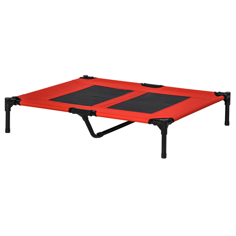 Cama Elevada para Cães Cama de Animais de Estimação com Malha Transpirável e Tecido Oxford para Exterior Interior Ar Livre Jardim Terraço 91,5x76,2x18cm Vermelho