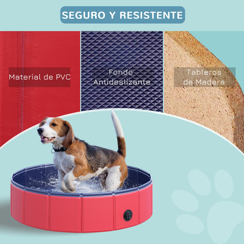 Piscina Dobrável para Cães Gatos Banheira Portátil para Animais de Estimação PVC Antiderrapante Ø80x20 cm Vermelho