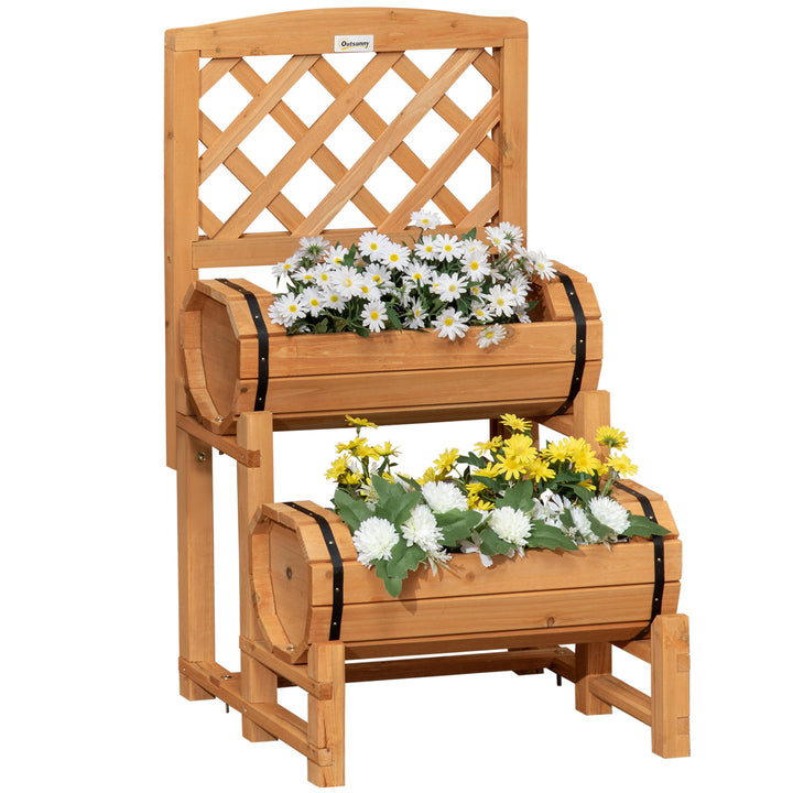 Floreira Dupla Tipo Barril com Treliça Floreira com 2 Plantadores Suporte para Trepadeira Cultivos de Plantas e Flores para Pátio Jardim Varanda 45x45x80cm Madeira