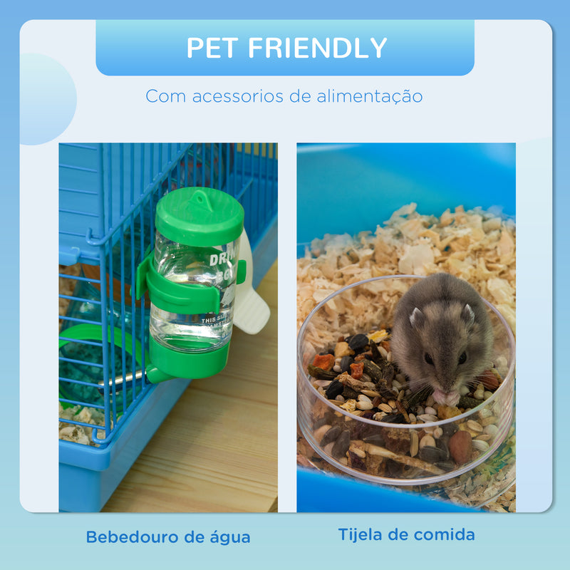 Gaiola de hamster multinível com plataformas domésticas 47x30x59 cm Azul