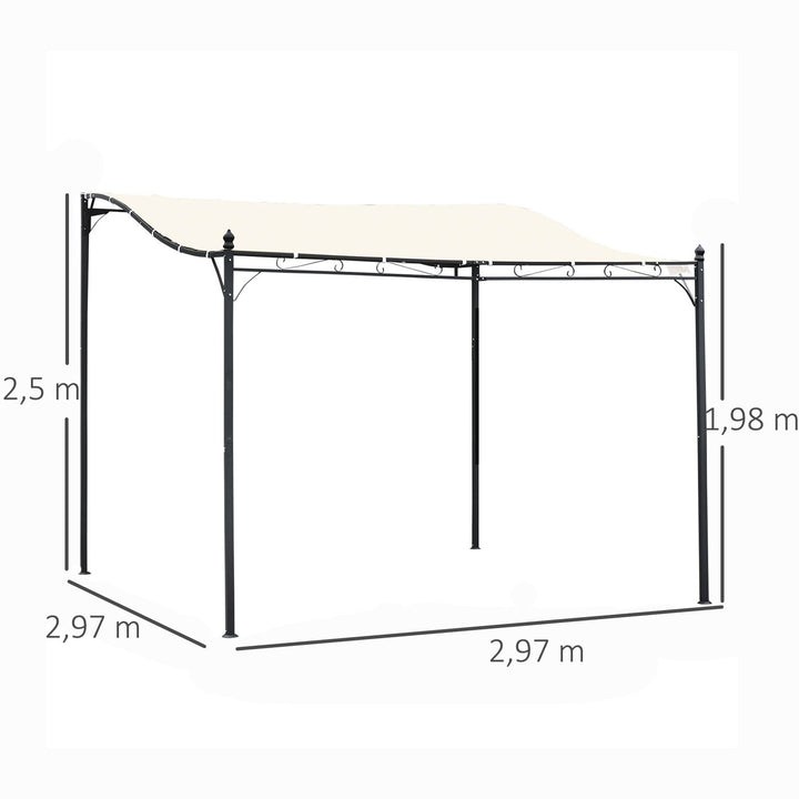 Pérgula de jardim 3x3m Gazebo com Toldo e 4 Furos Drenantes para Pátio Terraço Metal e Poliéster 180 g / m² resistente Creme