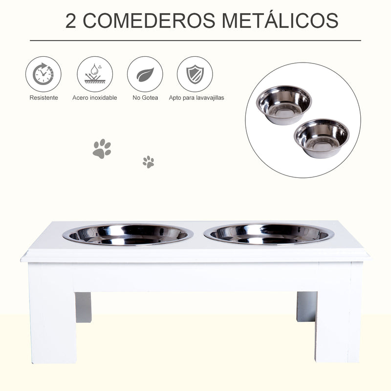 Comedouro elevado para cães com 2 tigelas removíveis de aço inoxidável 58,4x30,5x25,4 cm Branco