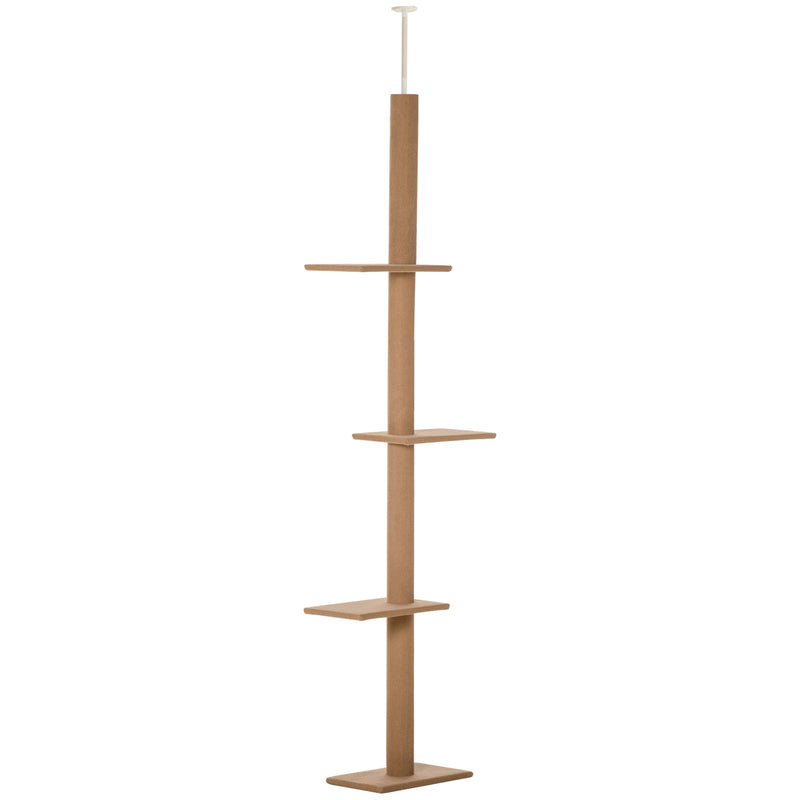 Arranhador para Gatos de Chão ao Teto 43x27x228-260 cm Torre para Gatos com Altura Ajustável 4 Plataformas e Poste de Sisal Marrom Claro