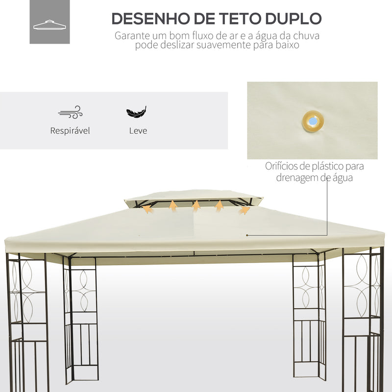 Pérgola de Jardim 295x392x270 cm Pérgola para Exterior com Duplo Teto de Ventilação e 4 Colunas de Aço Estáveis para Festas Eventos Pátio Creme