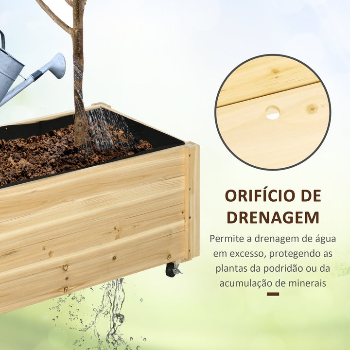 Floreira de Madeira com Rodas Floreira de Jardim para Cultivo com Orifícios de Drenagem e Tecido não Tecido para Cultivos de Flores Plantas em Exterior Varanda 89x48x47 cm Madeira